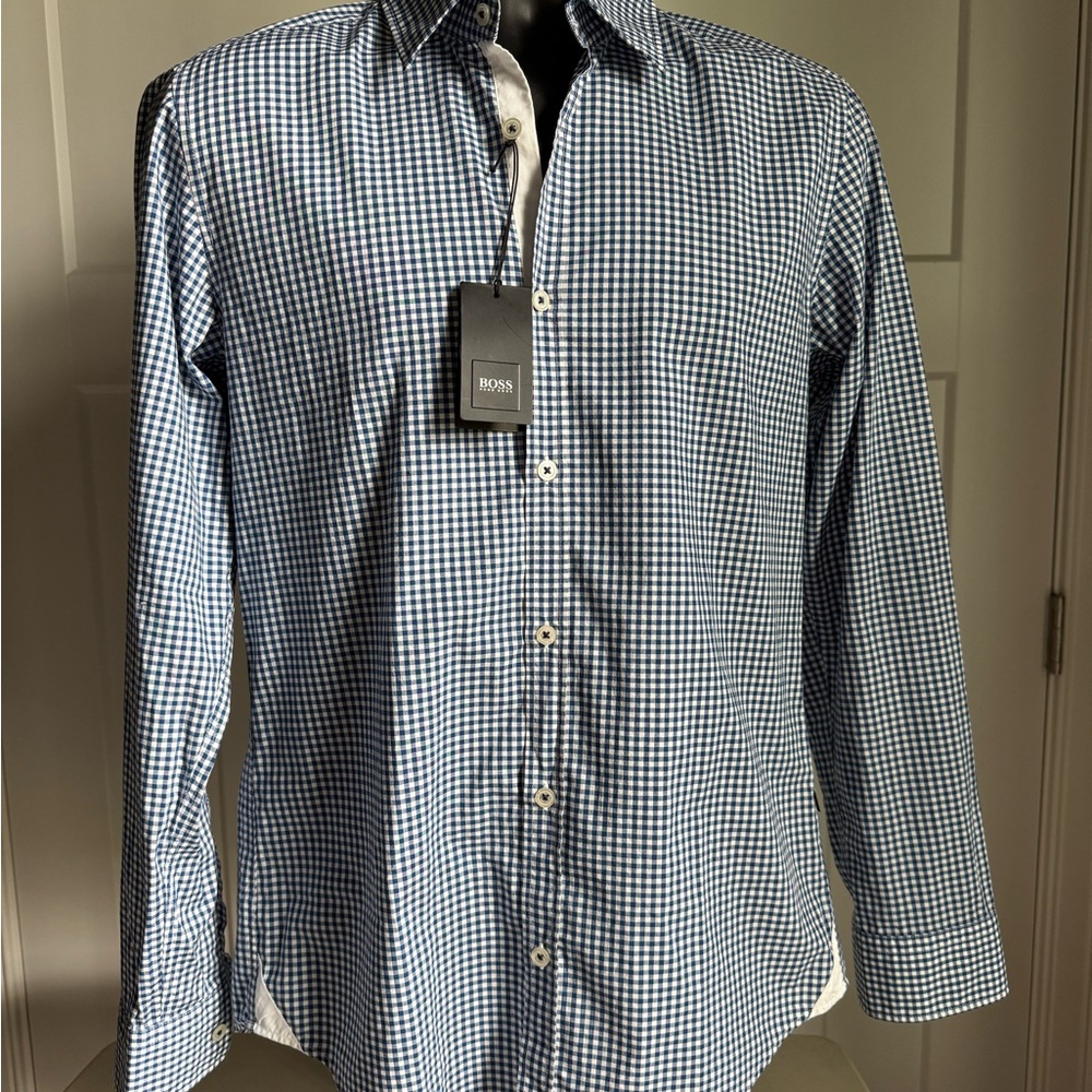 Hugo Boss Men's Blue Checkered Shirt